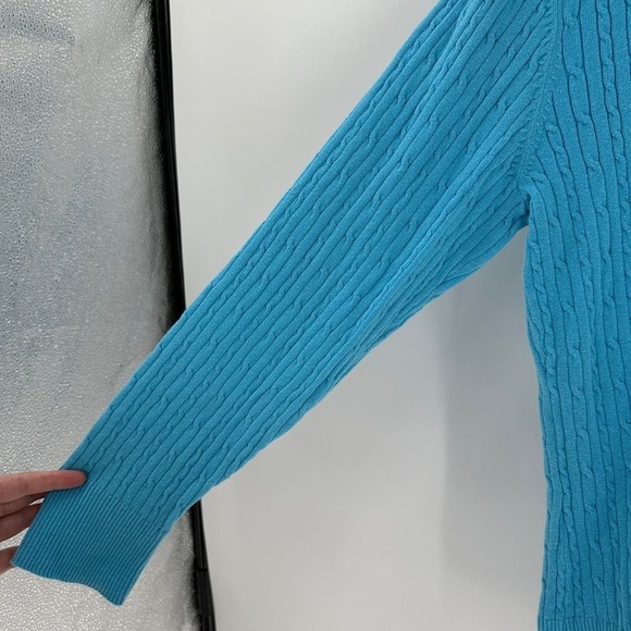 Eddie Bauer Blue V-Neck Long Sleeve Cable Knit Pullover Sweater Size Large FLAW - Picture 6 of 10